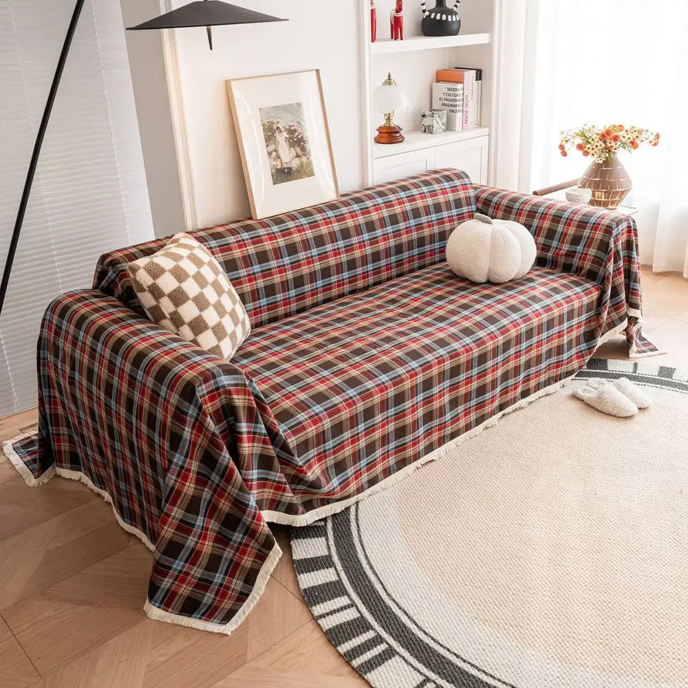 Festive Plaid Color-Block Sofa Cover for Stylish Couch Decor