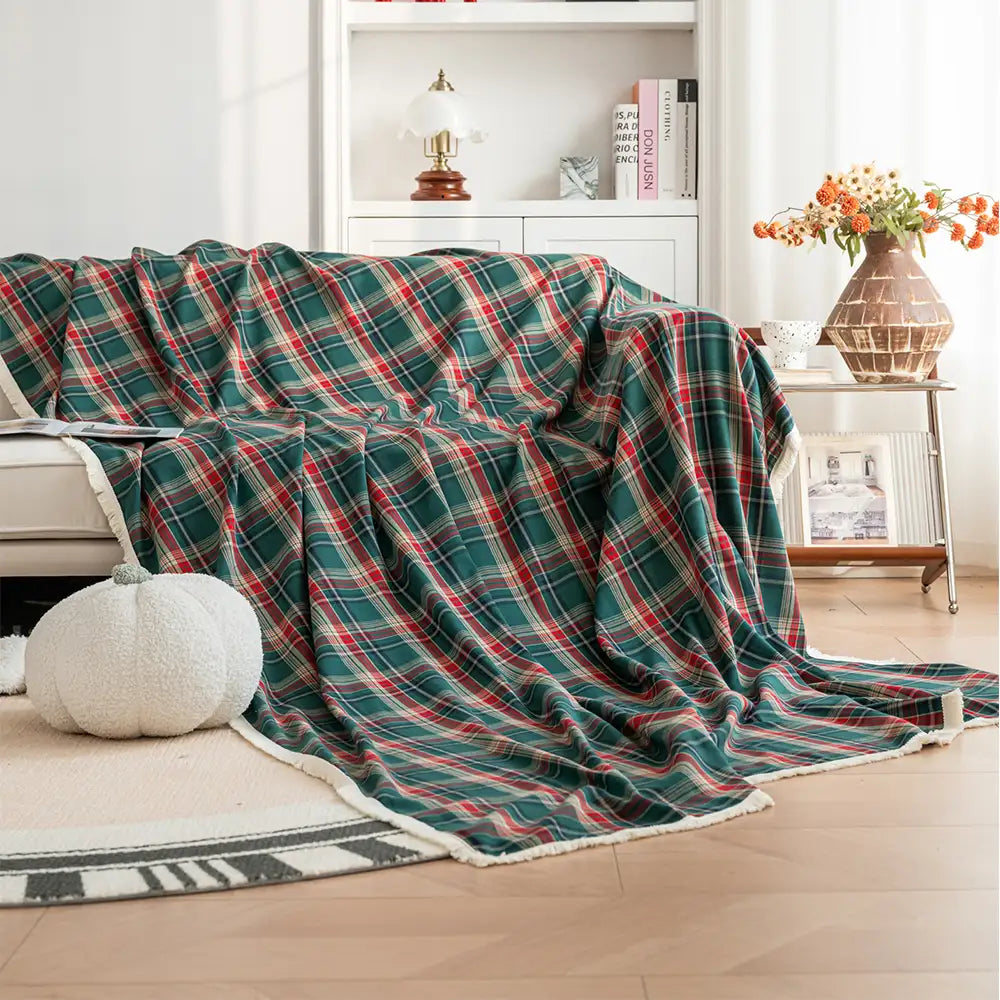 Festive Plaid Color-Block Sofa Cover for Stylish Couch Decor