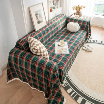 Festive Plaid Color-Block Sofa Cover for Stylish Couch Decor
