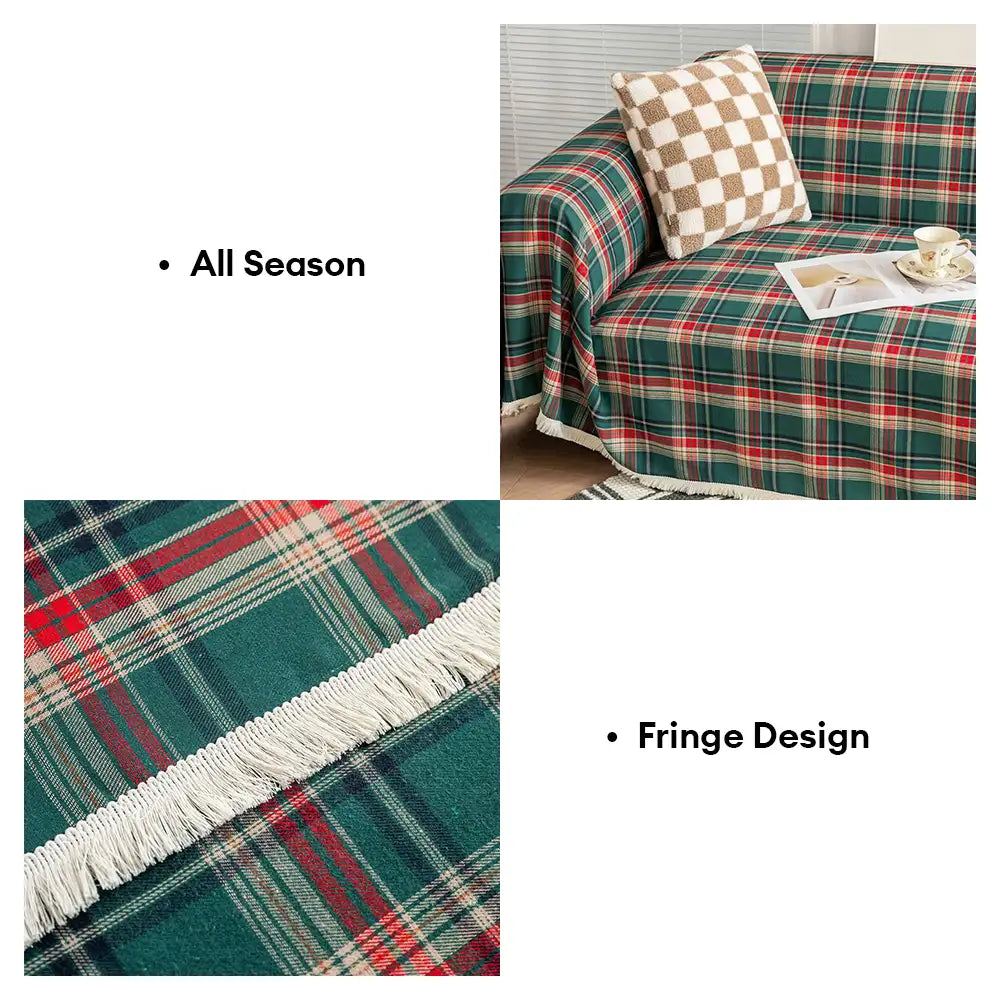 Festive Plaid Color-Block Sofa Cover for Stylish Couch Decor