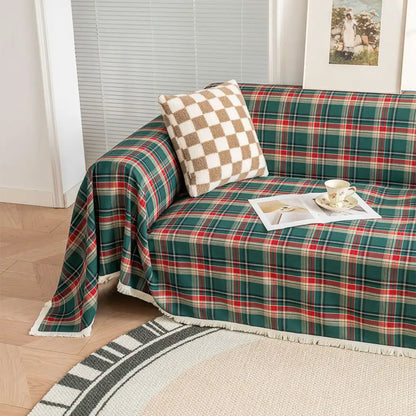 Festive Plaid Color-Block Sofa Cover for Stylish Couch Decor