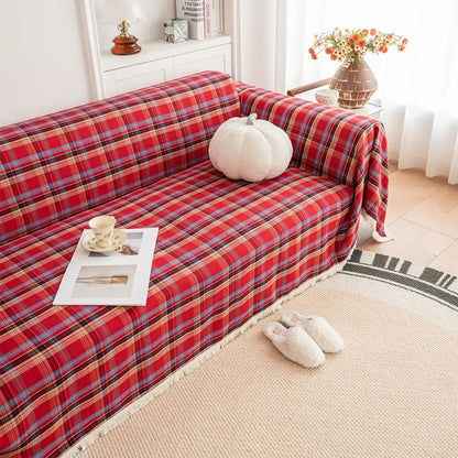Festive Plaid Color-Block Sofa Cover for Stylish Couch Decor