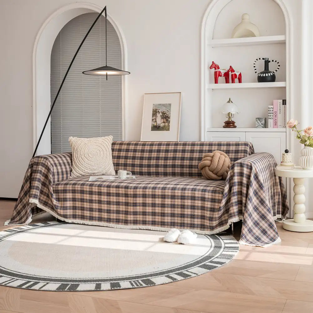 Festive Plaid Color-Block Sofa Cover for Stylish Couch Decor