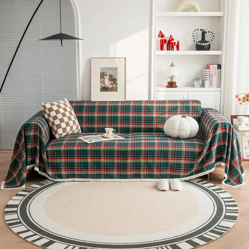 Festive Plaid Color-Block Sofa Cover for Stylish Couch Decor