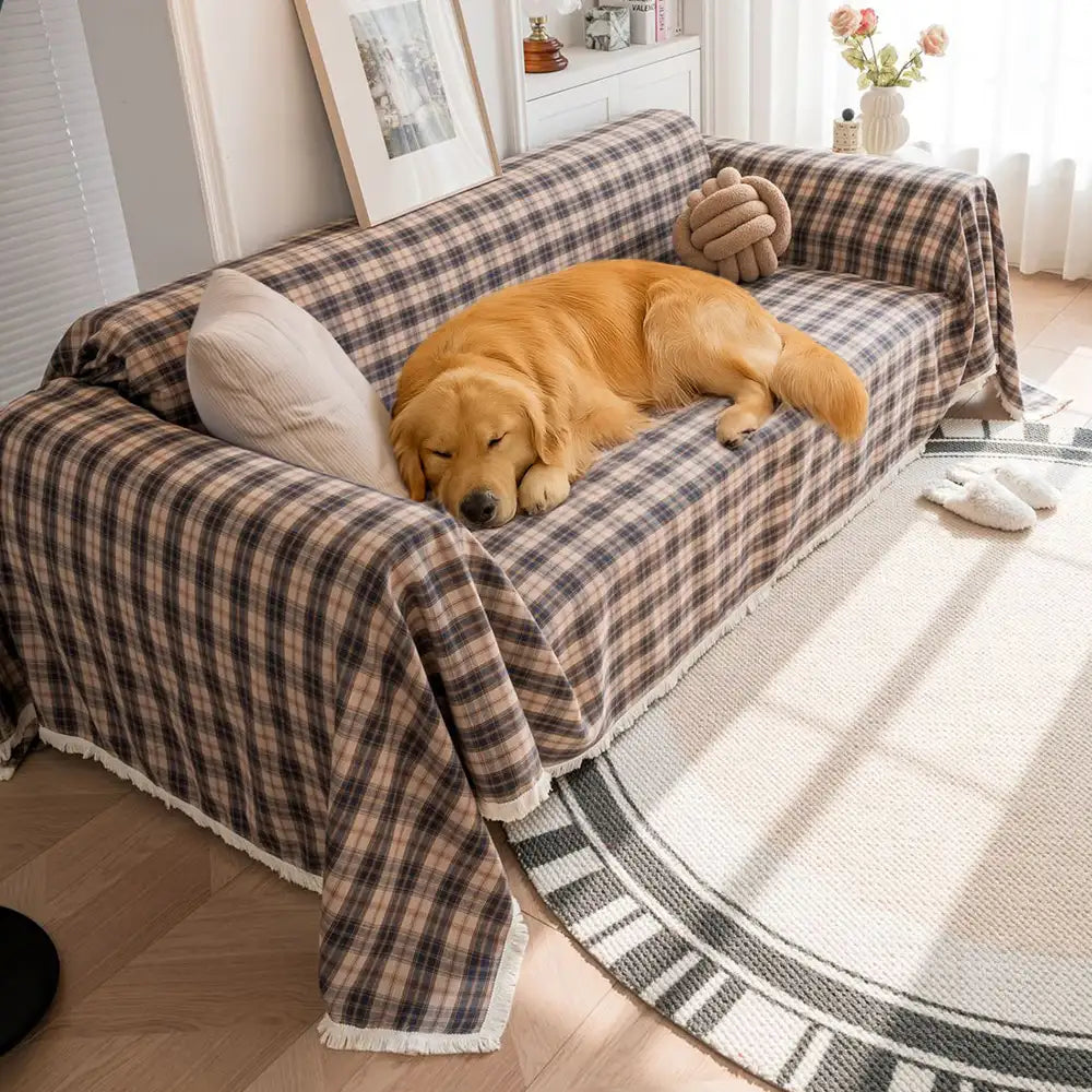Festive Plaid Color-Block Sofa Cover for Stylish Couch Decor