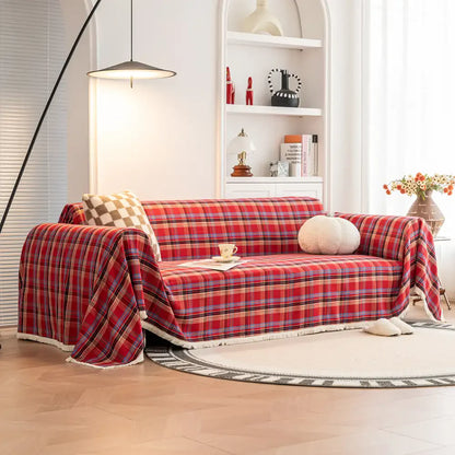 Festive Plaid Color-Block Sofa Cover for Stylish Couch Decor