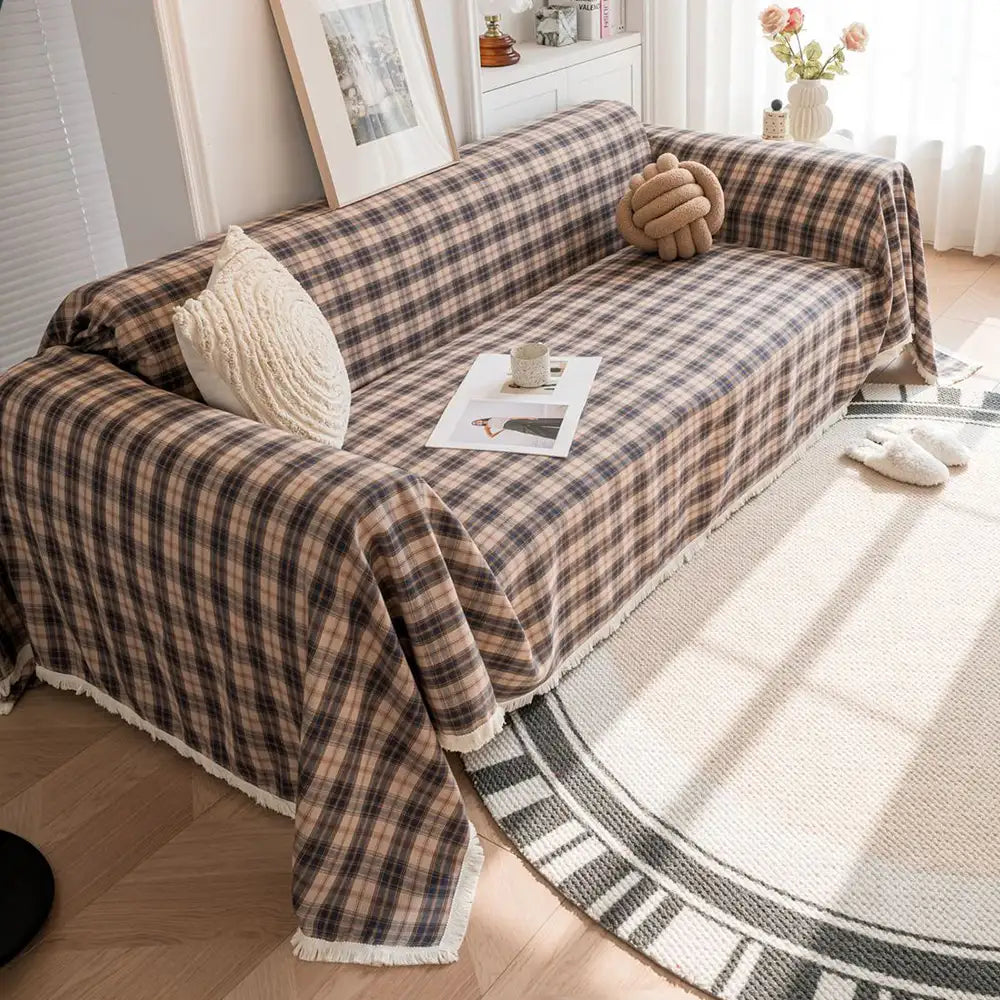 Festive Plaid Color-Block Sofa Cover for Stylish Couch Decor