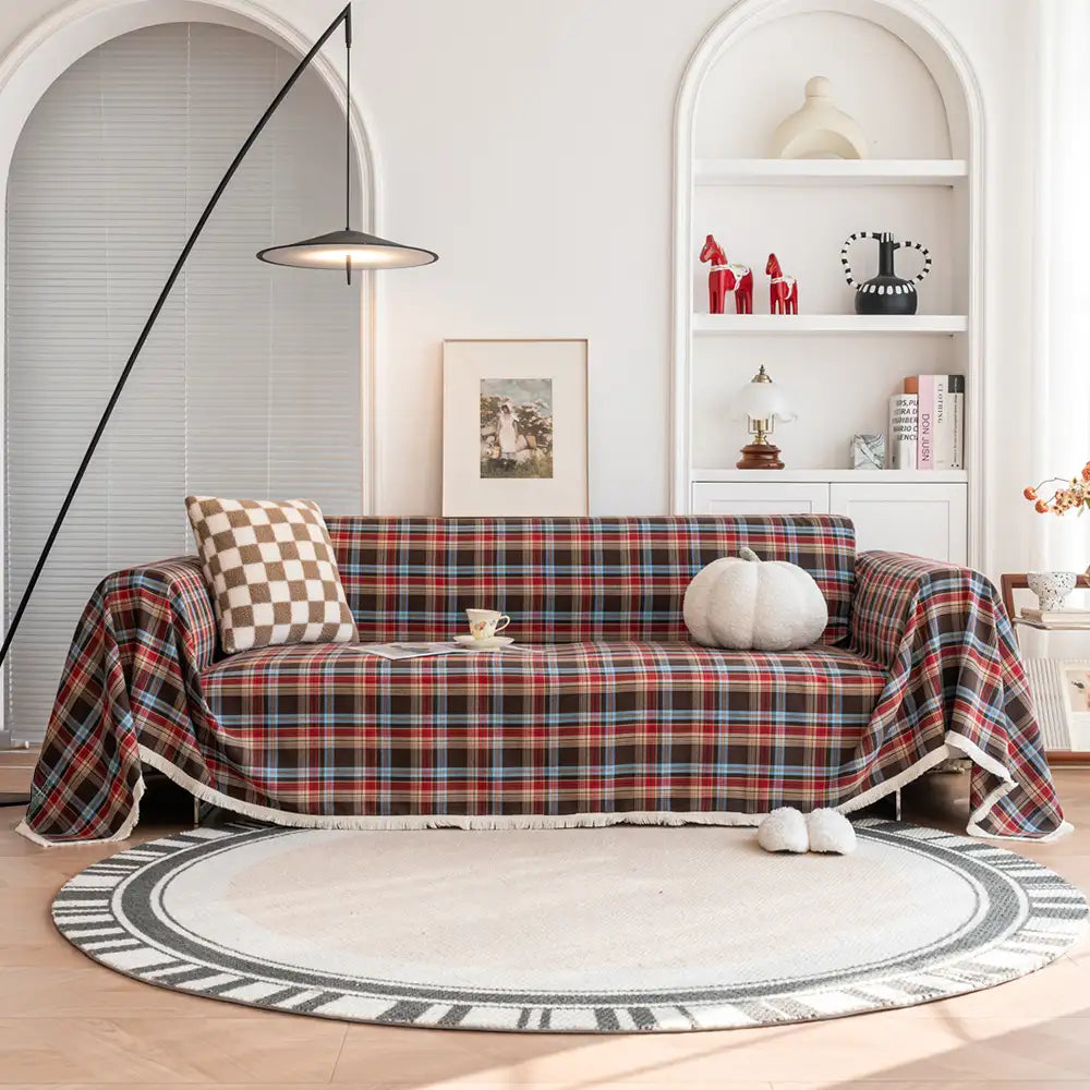 Festive Plaid Color-Block Sofa Cover for Stylish Couch Decor