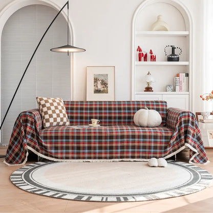 Festive Plaid Color-Block Sofa Cover for Stylish Couch Decor