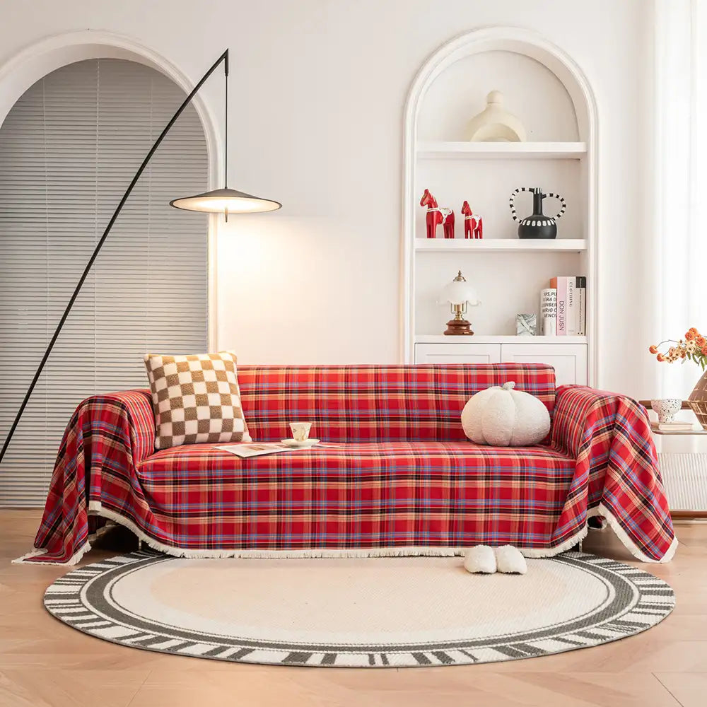 Festive Plaid Color-Block Sofa Cover for Stylish Couch Decor