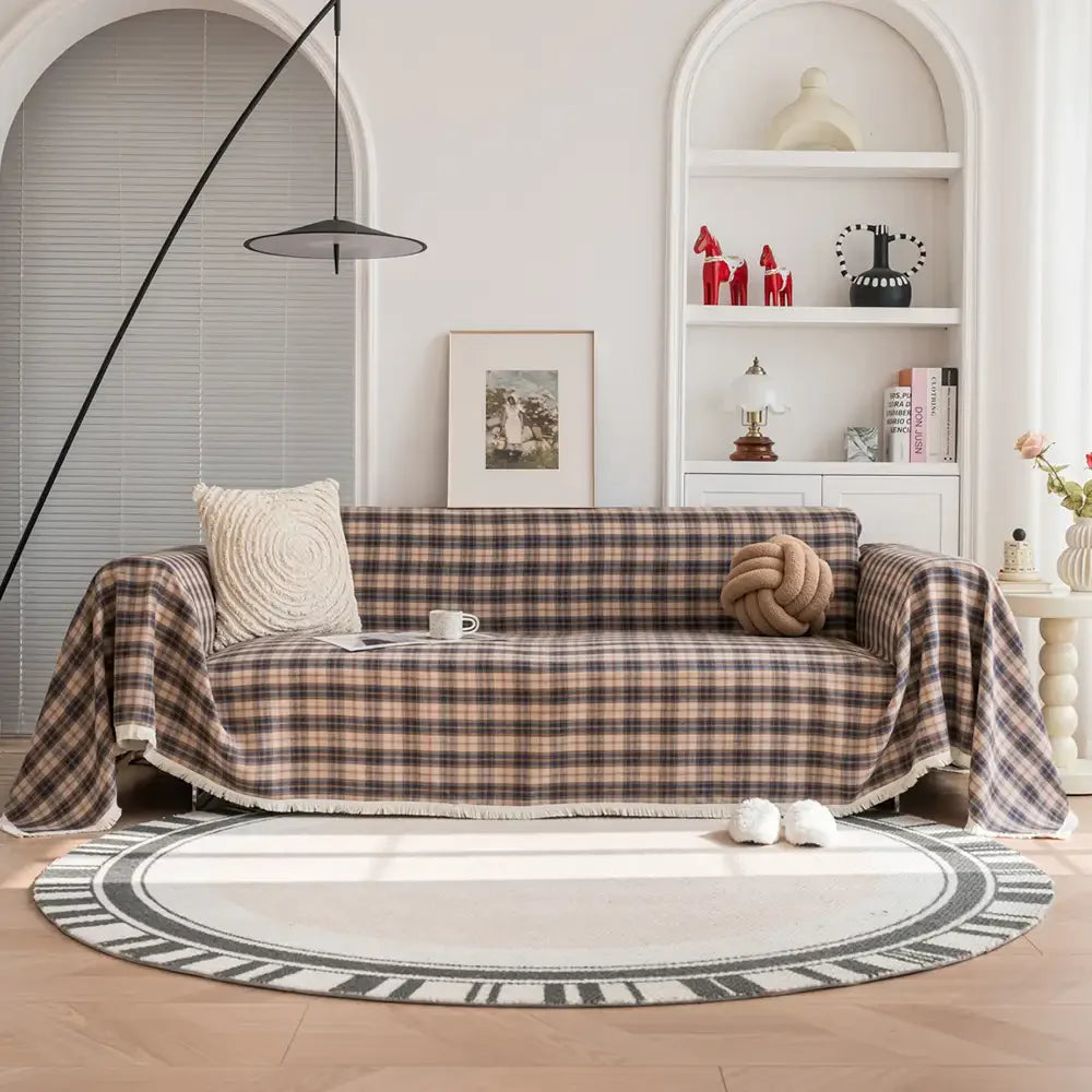 Festive Plaid Color-Block Sofa Cover for Stylish Couch Decor