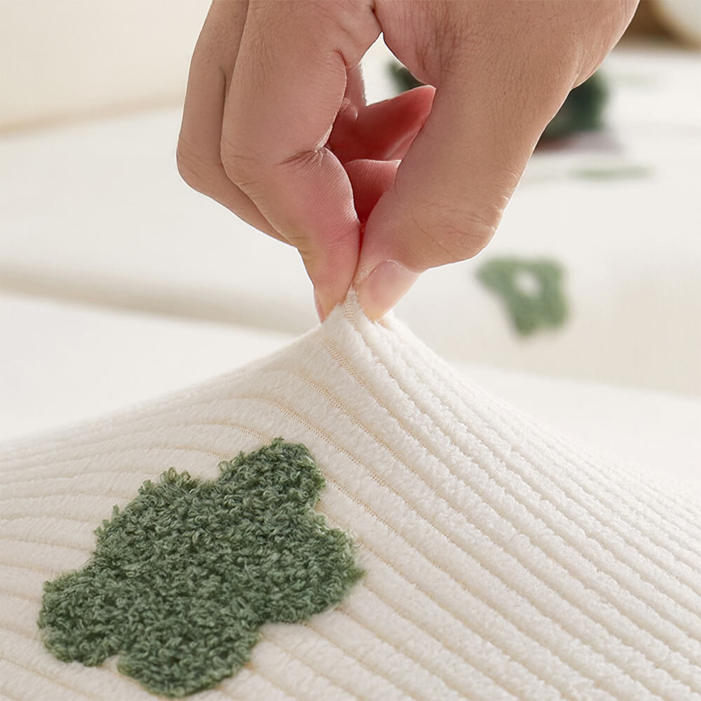 Floral Embroidered Fleece Sofa Cover - Stretchable Anti-Scratch Couch Protector