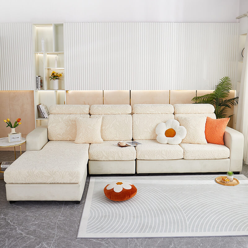 Floral Velvet Stretch Sofa Protector — Full-Wrap Couch Cover