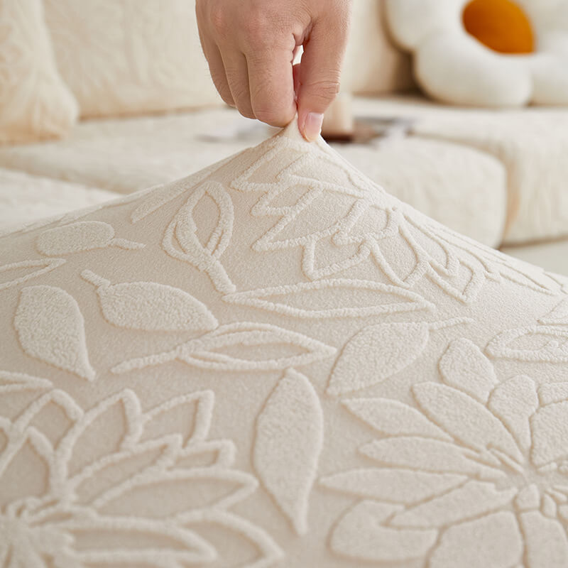 Floral Velvet Stretch Sofa Protector — Full-Wrap Couch Cover