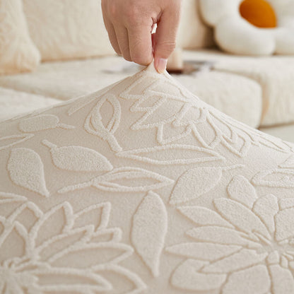 Floral Velvet Stretch Sofa Protector — Full-Wrap Couch Cover
