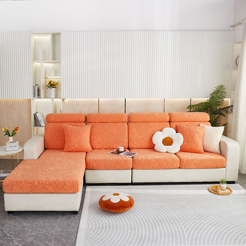 Floral Velvet Stretch Sofa Protector — Full-Wrap Couch Cover