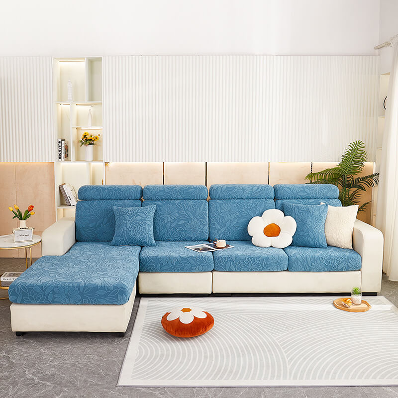 Floral Velvet Stretch Sofa Protector — Full-Wrap Couch Cover