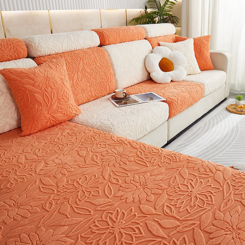 Floral Velvet Stretch Sofa Protector — Full-Wrap Couch Cover