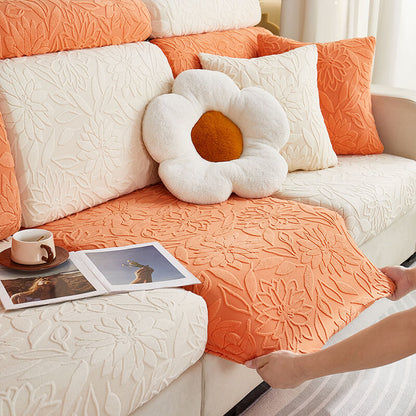 Floral Velvet Stretch Sofa Protector — Full-Wrap Couch Cover