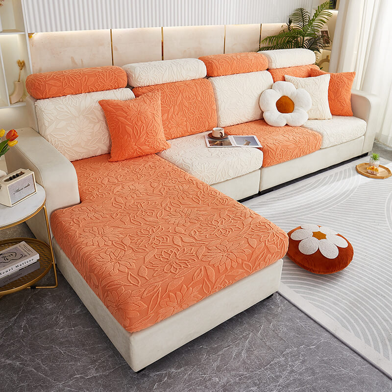 Floral Velvet Stretch Sofa Protector — Full-Wrap Couch Cover