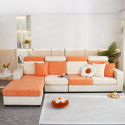 Floral Velvet Stretch Sofa Protector — Full-Wrap Couch Cover