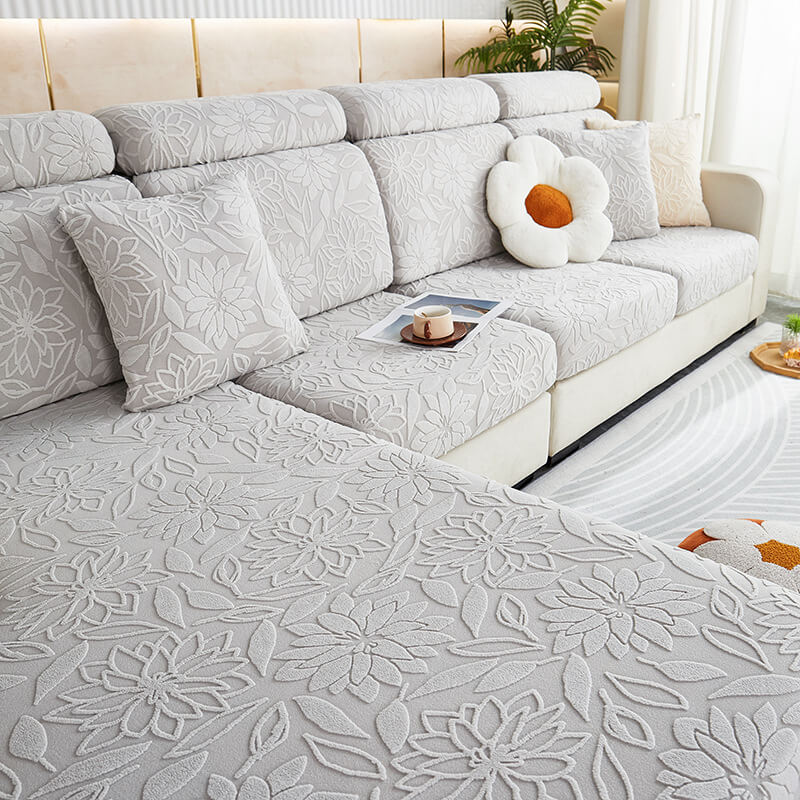Floral Velvet Stretch Sofa Protector — Full-Wrap Couch Cover