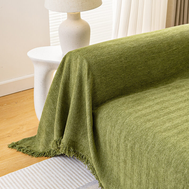 Full-Coverage Herringbone Chenille Sofa Protector - Durable Wear-Resistant Couch Cover