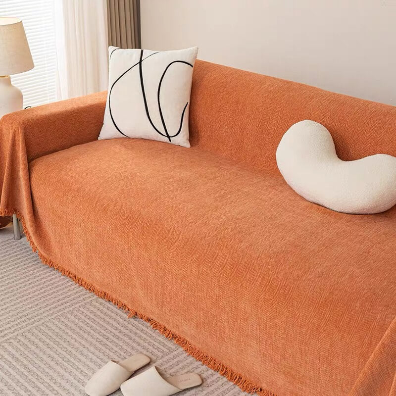 Full-Coverage Herringbone Chenille Sofa Protector - Durable Wear-Resistant Couch Cover