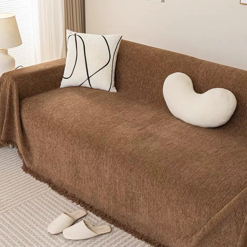 Full-Coverage Herringbone Chenille Sofa Protector - Durable Wear-Resistant Couch Cover
