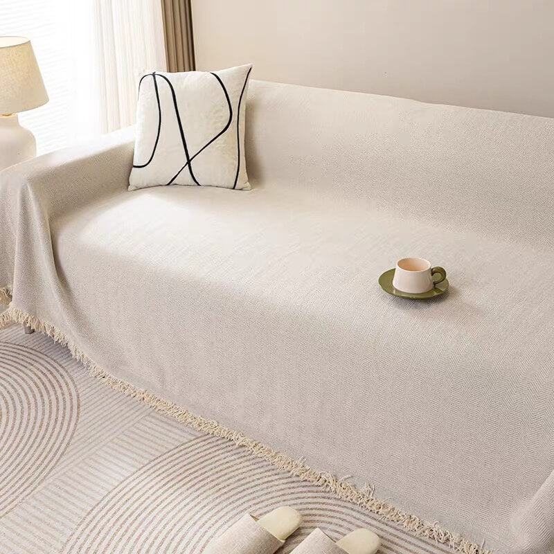 Full-Coverage Herringbone Chenille Sofa Protector - Durable Wear-Resistant Couch Cover
