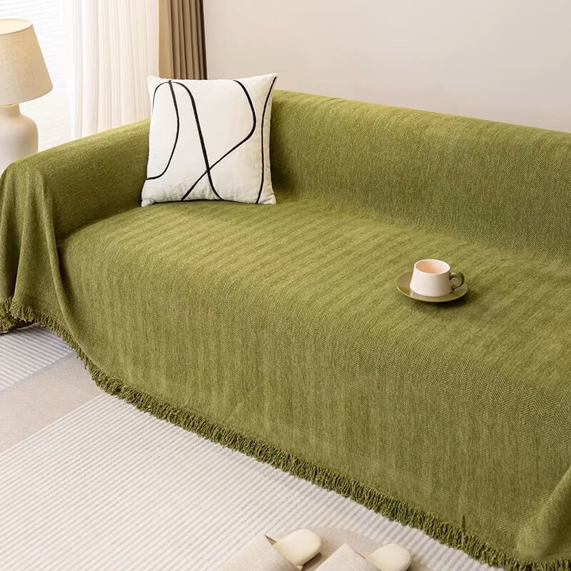 Full-Coverage Herringbone Chenille Sofa Protector - Durable Wear-Resistant Couch Cover