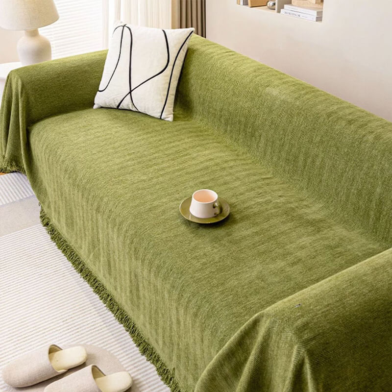 Full-Coverage Herringbone Chenille Sofa Protector - Durable Wear-Resistant Couch Cover