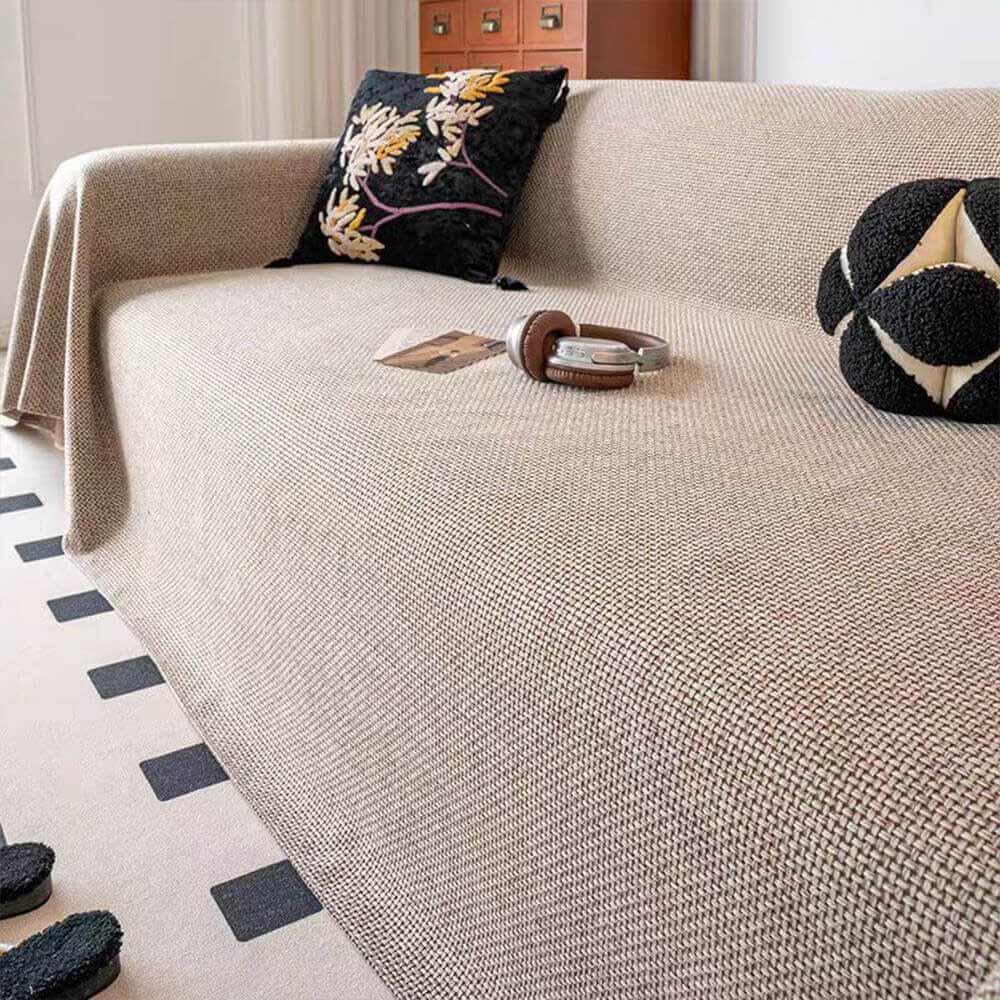 Breathable Linen-Look Woven Throw Couch Cover — Scratch-Resistant & Durable Sofa Protection