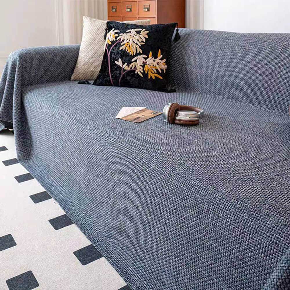 Breathable Linen-Look Woven Throw Couch Cover — Scratch-Resistant & Durable Sofa Protection
