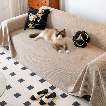 Breathable Linen-Look Woven Throw Couch Cover — Scratch-Resistant & Durable Sofa Protection