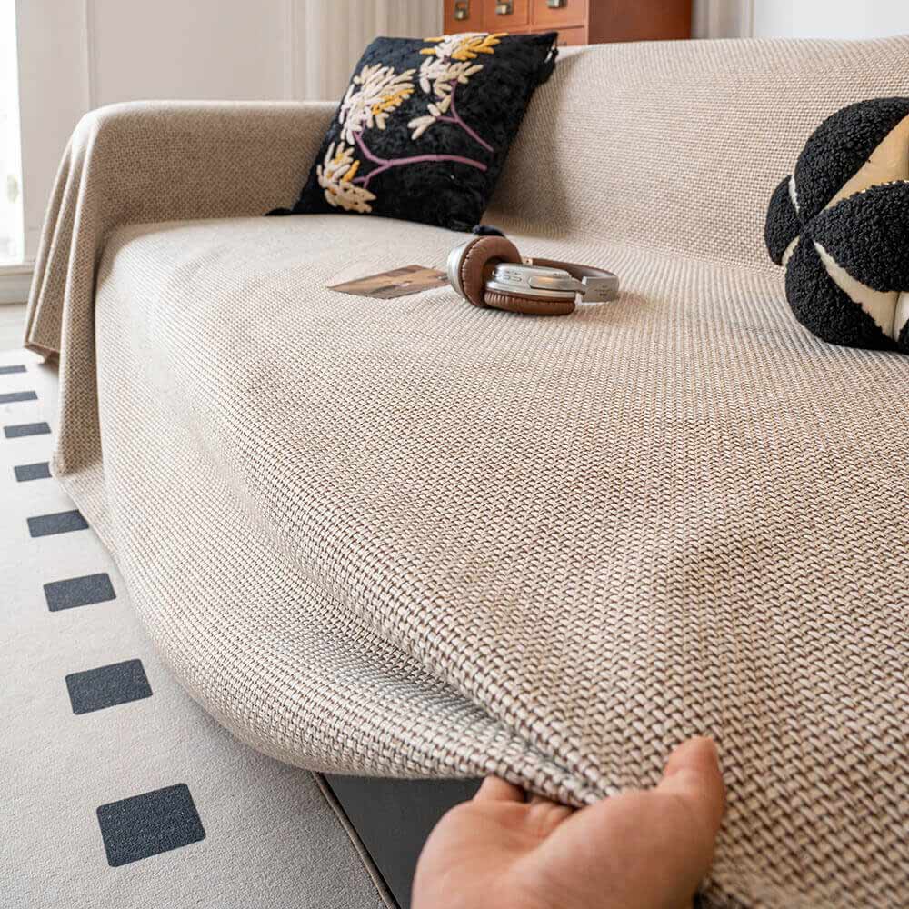 Breathable Linen-Look Woven Throw Couch Cover — Scratch-Resistant & Durable Sofa Protection