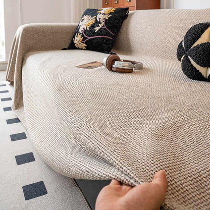 Breathable Linen-Look Woven Throw Couch Cover — Scratch-Resistant & Durable Sofa Protection