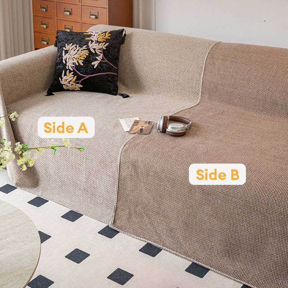 Breathable Linen-Look Woven Throw Couch Cover — Scratch-Resistant & Durable Sofa Protection