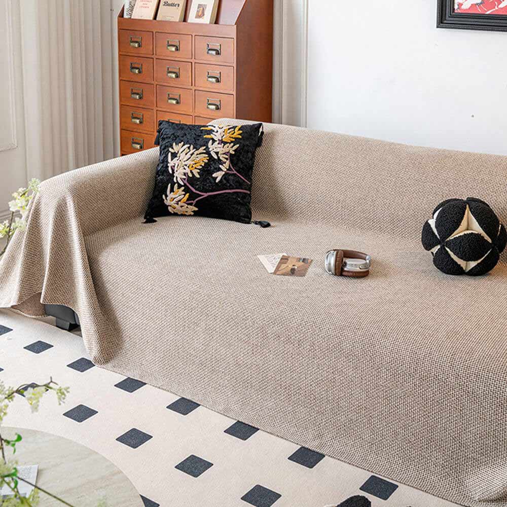 Breathable Linen-Look Woven Throw Couch Cover — Scratch-Resistant & Durable Sofa Protection