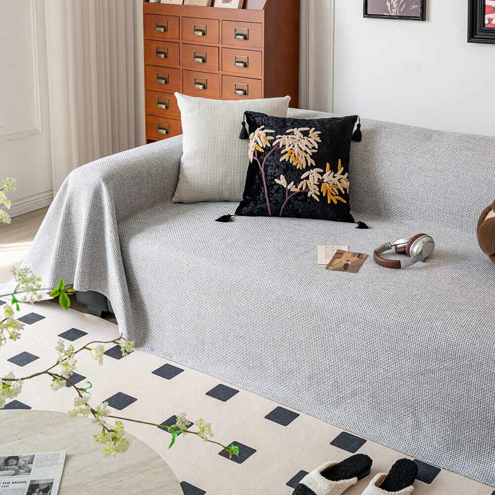Breathable Linen-Look Woven Throw Couch Cover — Scratch-Resistant & Durable Sofa Protection