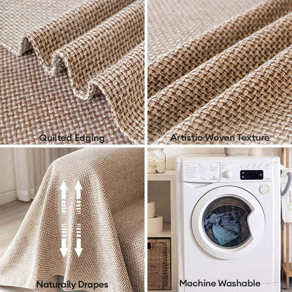 Breathable Linen-Look Woven Throw Couch Cover — Scratch-Resistant & Durable Sofa Protection