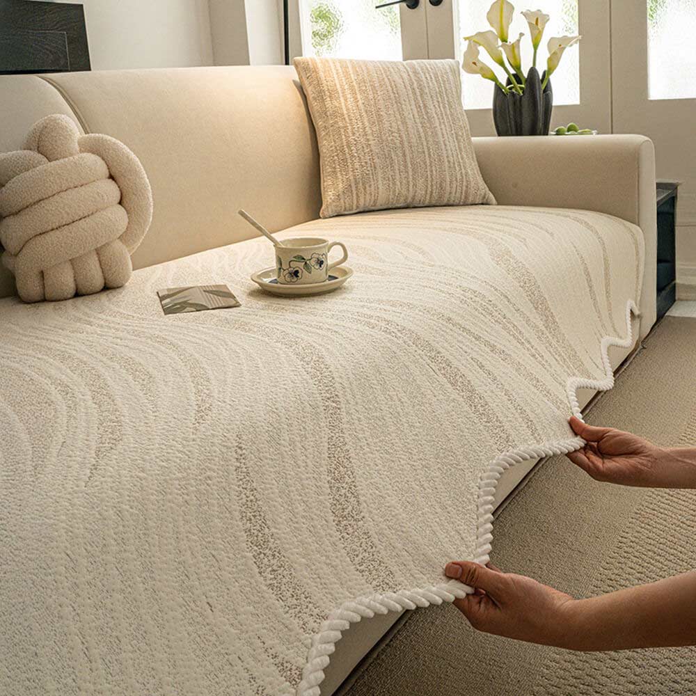 Cool-Touch Ice Silk Minimalist Couch Cover with Braided Edge