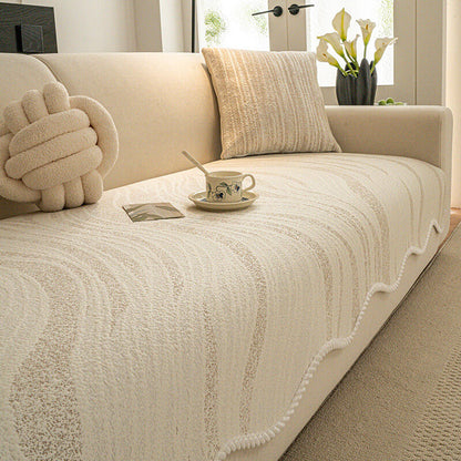 Cool-Touch Ice Silk Minimalist Couch Cover with Braided Edge