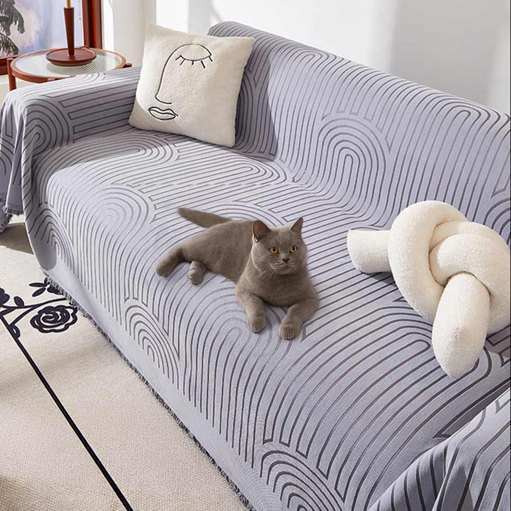 Chic Minimalist Arch Motif Chenille Throw Couch Cover — Scratch-Resistant & Ultra-Soft Comfort