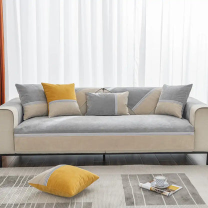 All-Season Water-Resistant Colorblock Couch Cover - Anti-Slip Sofa Protector for Pets and Kids