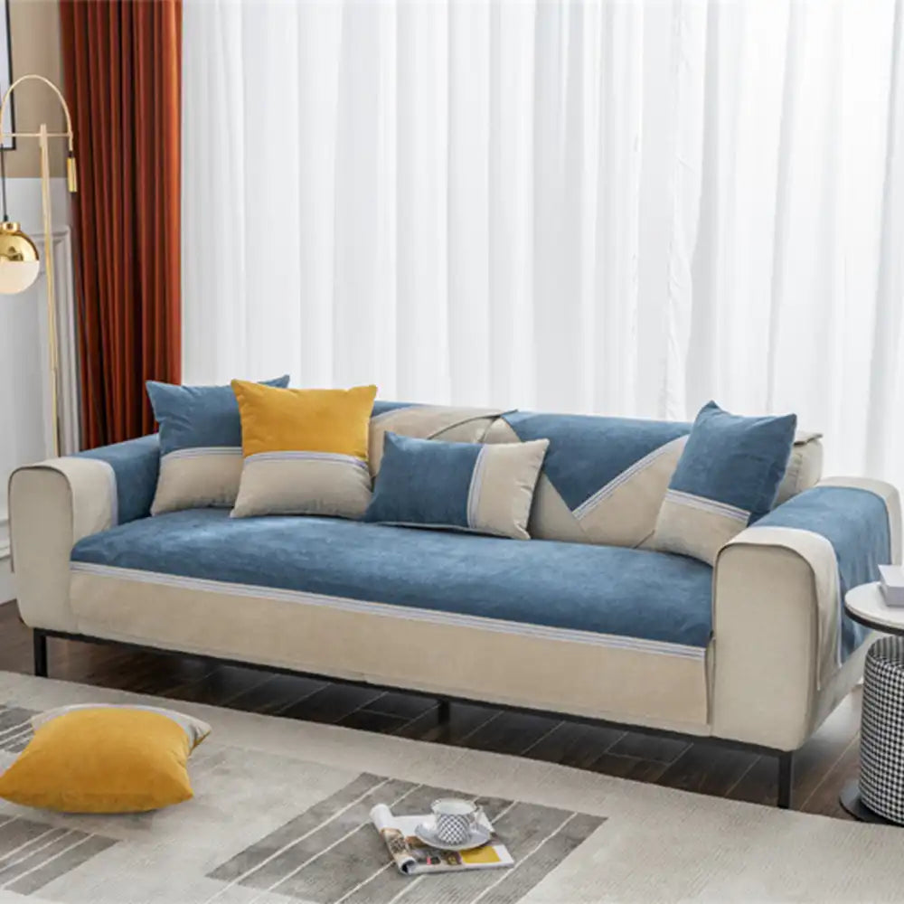 All-Season Water-Resistant Colorblock Couch Cover - Anti-Slip Sofa Protector for Pets and Kids