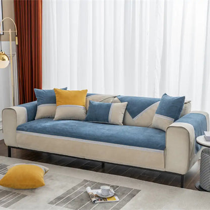 All-Season Water-Resistant Colorblock Couch Cover - Anti-Slip Sofa Protector for Pets and Kids