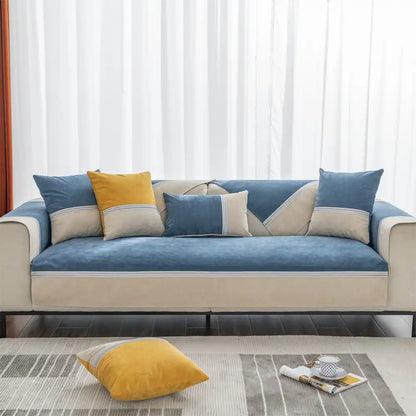 All-Season Water-Resistant Colorblock Couch Cover - Anti-Slip Sofa Protector for Pets and Kids