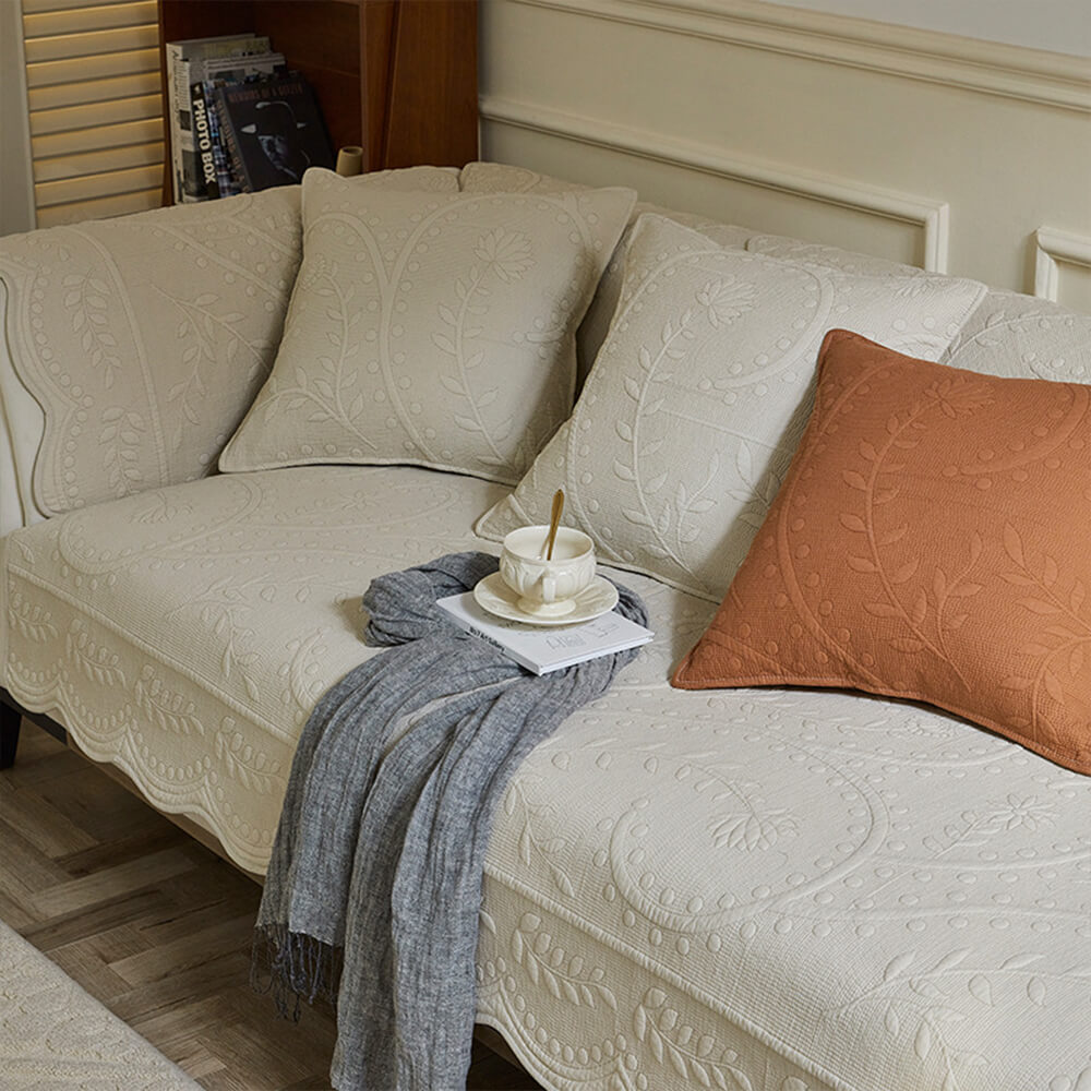 Boho Woven Textured Cotton Couch Cover – Breathable Farmhouse Style