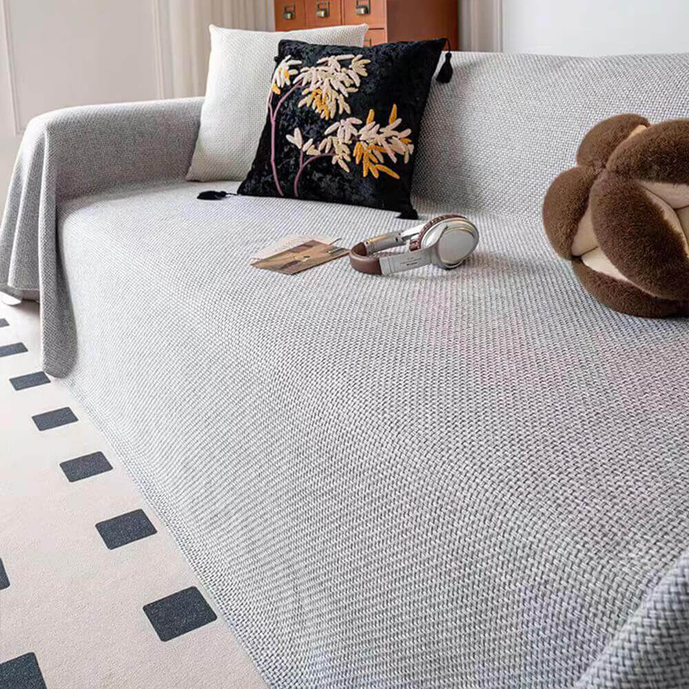 Breathable Linen-Look Woven Throw Couch Cover — Scratch-Resistant & Durable Sofa Protection